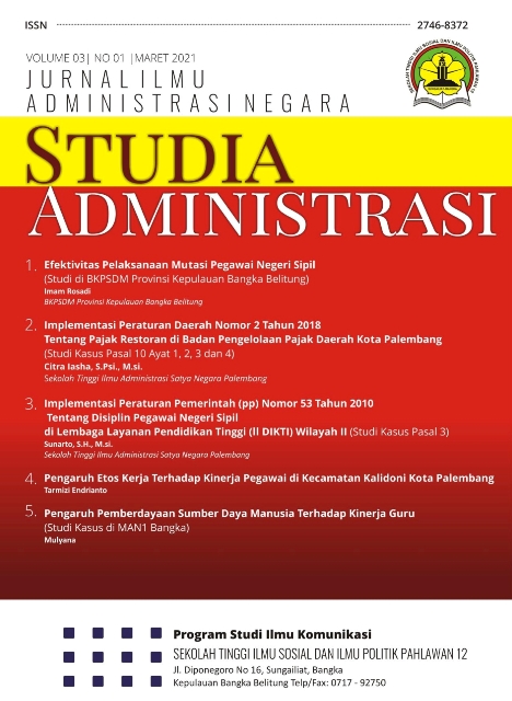 					View Vol. 3 No. 1 (2021): Jurnal Studia Administrasi
				