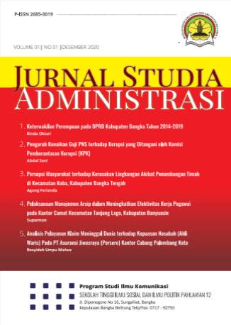 					View Vol. 2 No. 2 (2020): Jurnal Studia Administrasi
				