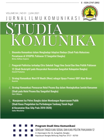 					View Vol. 4 No. 1 (2021): Studia Komunika: Jurnal Ilmu Komunikasi
				